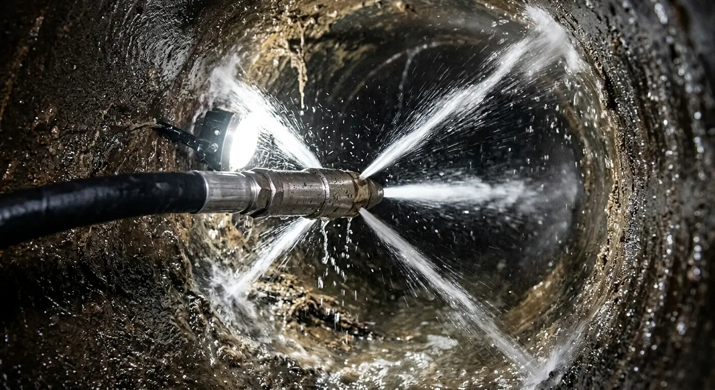 High-pressure hydro jetting nozzle cleaning sewer pipe for Storm Drain Cleaning in Calumet City